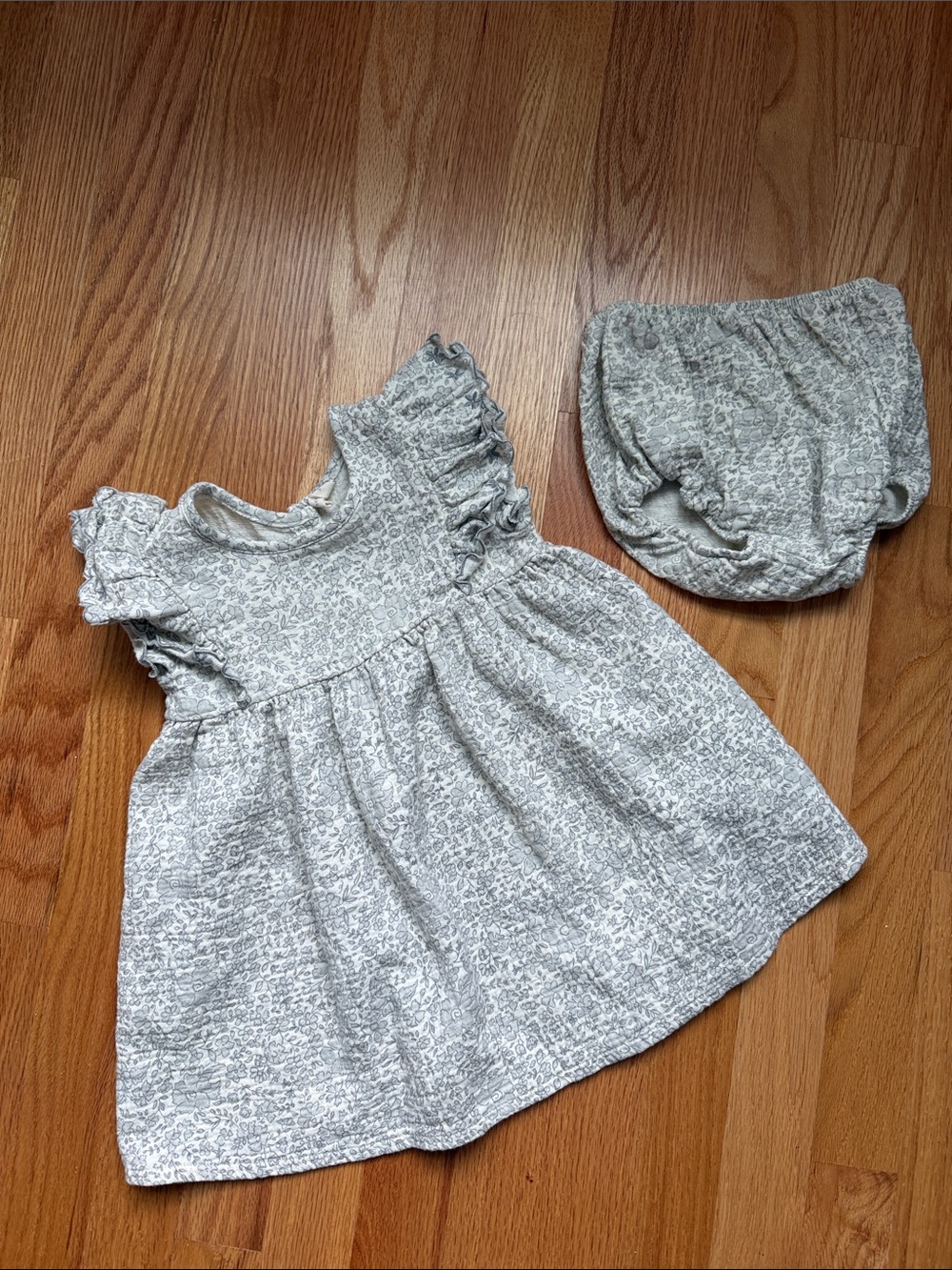 Quincy Mae Light Blue Floral Ruffle Dress with Bloomers